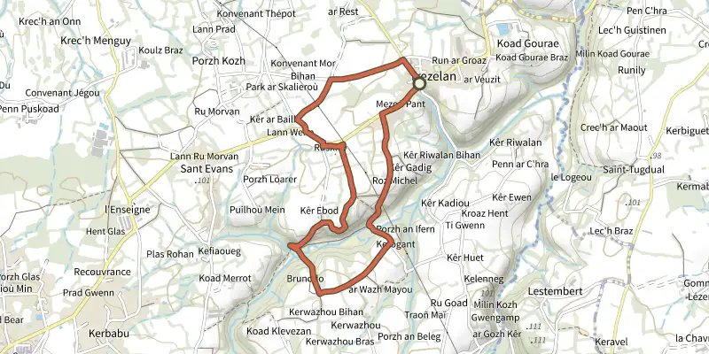 Map of the Circuit de Trézélan track on the IGN map, with the start and numbered waypoints