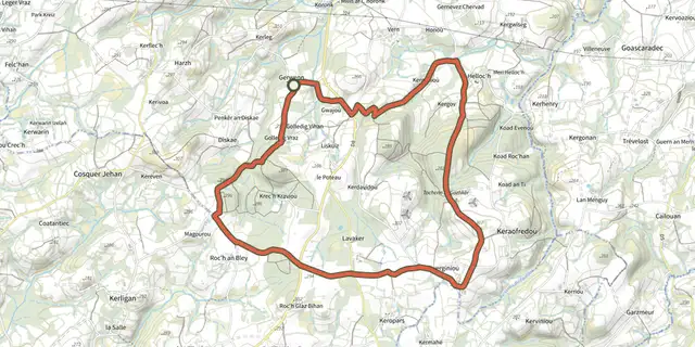 The Circuit An Tri Eskop - Bourbriac track on the OpenTopoMap map