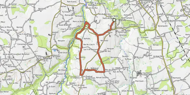 The Circuit des calvaires track on the OpenTopoMap map
