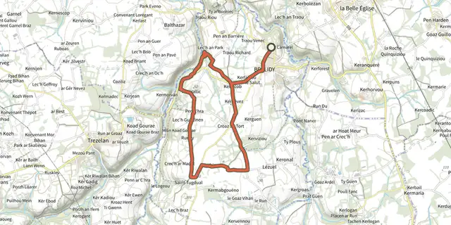 Tracé de Circuit des calvaires sur le Plan IGN