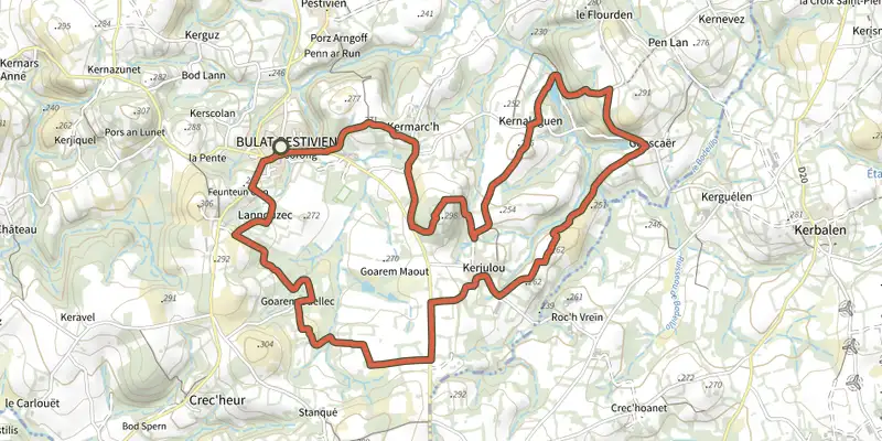 Carte du tracé de Circuit des brigands sur le Plan IGN, départ et points de passage numérotés