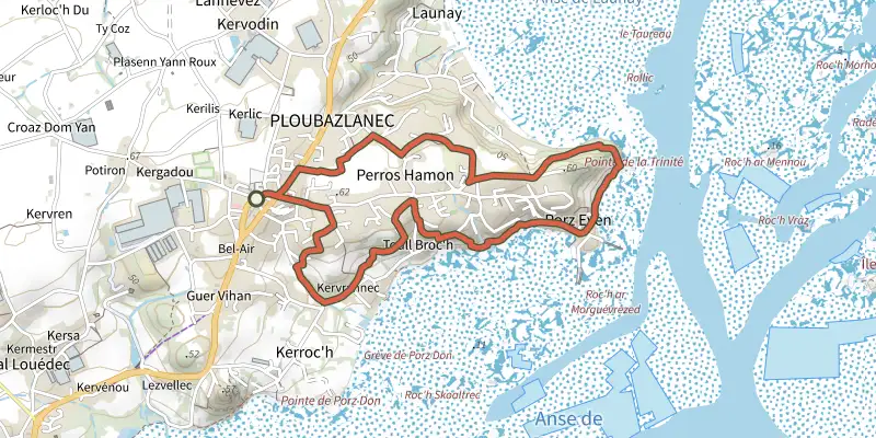 Carte du tracé de Sur les pas des Islandais sur le Plan IGN, départ et points de passage numérotés