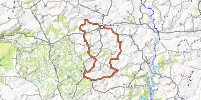 The Circuit de la Chaire des Druides - Maël-Pestivien track on the OpenTopoMap map