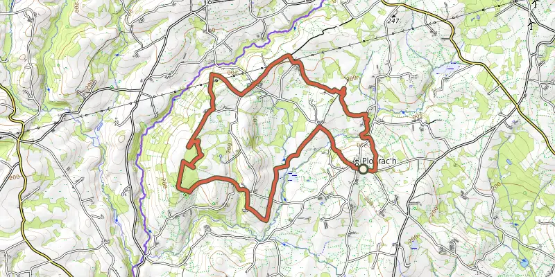 Carte du tracé de Circuit de Hent an Lanniou - Plourac'h sur le Plan IGN, départ et points de passage numérotés