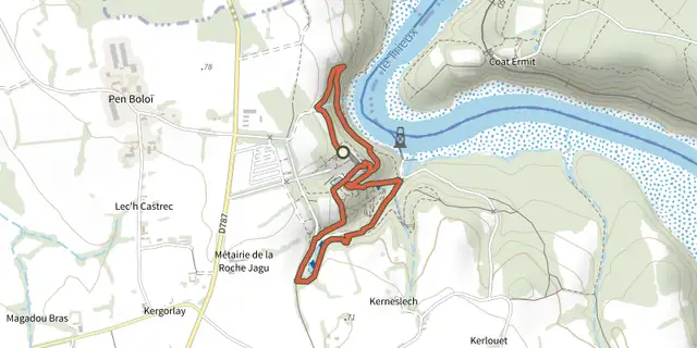 The Promenade au jardin de la Roche Jagu track on the IGN map