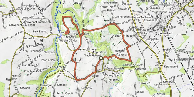 The Circuit à travers le Théoulas - Brélidy track on the OpenTopoMap map