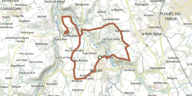 The Circuit à travers le Théoulas - Brélidy track on the IGN map