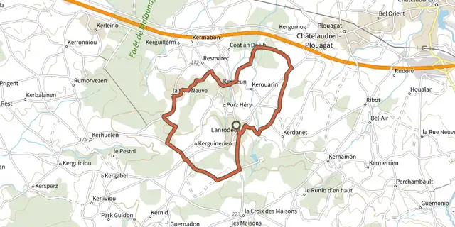 The Balade Nord de Lanrodec track on the IGN map