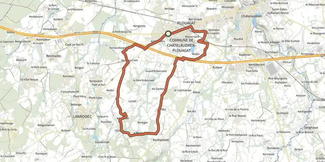 Tracé de Circuit de Plouagat sur le Plan IGN
