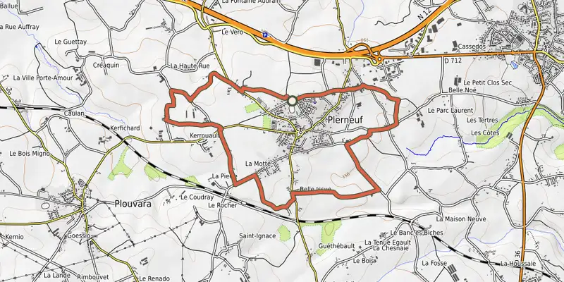 Map of the Circuit du Télégraphe track on OpenTopoMap, with the start and numbered waypoints
