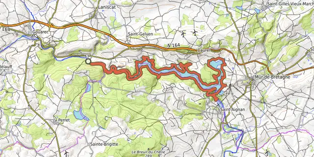 The Le tour du lac de Guerlédan track on the OpenTopoMap map