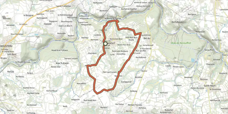 Map of the Saint Iltud track on the IGN map, with the start and numbered waypoints