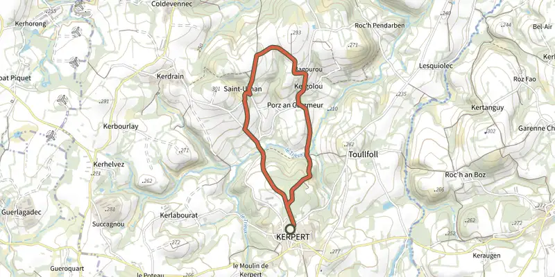 Carte du tracé de Circuit de la Vallée sur le Plan IGN, départ et points de passage numérotés