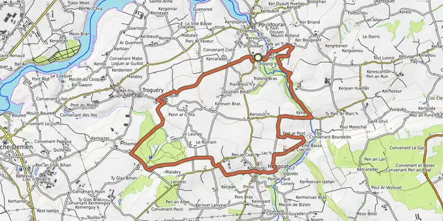 The Autour de Hengoat par la vallée du Bizien track on the OpenTopoMap map