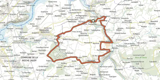 Tracé de Autour de Hengoat par la vallée du Bizien sur le Plan IGN