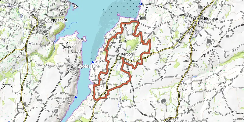 Map of the Boucle du Jaudy track on the IGN map, with the start and numbered waypoints
