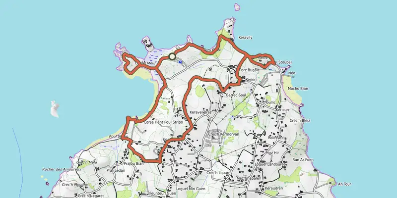 Carte du tracé de Balade au pays des Tors - Sentier de découverte sur le Plan IGN, départ et points de passage numérotés