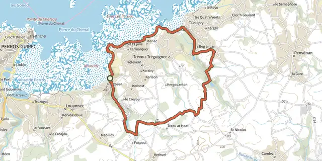 The Mer et vallées de Trélévern au Trévou track on the IGN map
