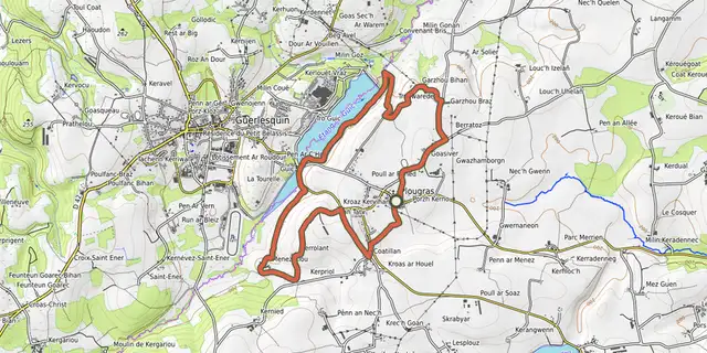 The Autour du Bourg de Plougras track on the OpenTopoMap map