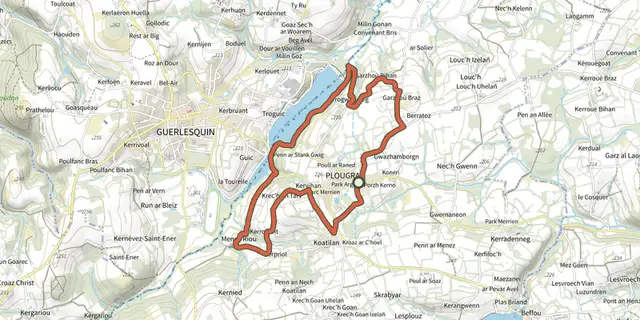 The Autour du Bourg de Plougras track on the IGN map