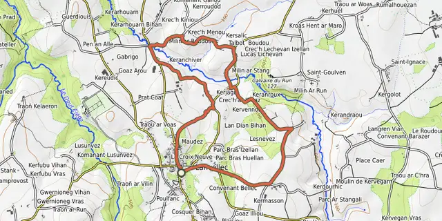The Circuit de Milin Roudour track on the OpenTopoMap map