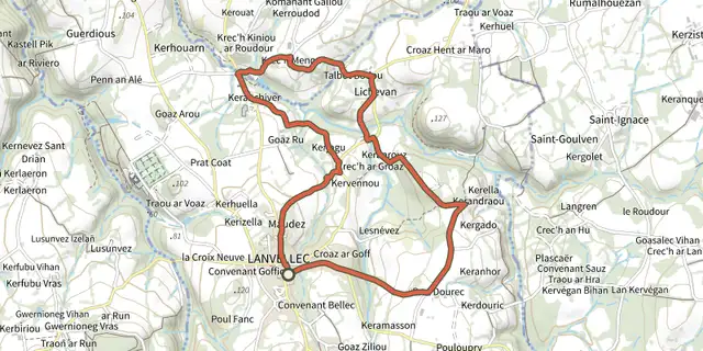 Tracé de Circuit de Milin Roudour sur le Plan IGN