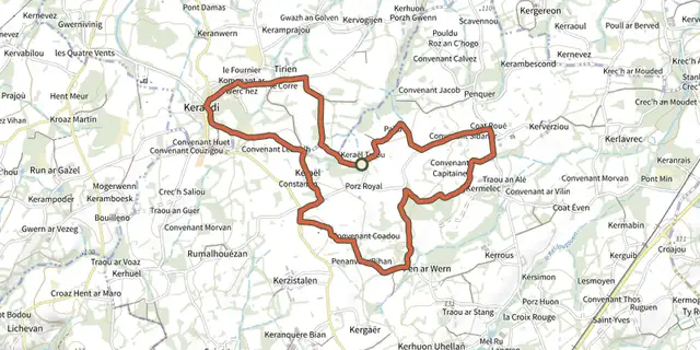Tracé de Circuit de Penn ar Wern sur le Plan IGN