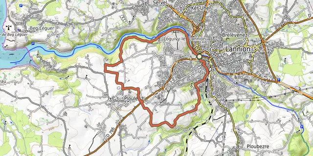 The De St-Herbot à Loguivy-les-Lannion track on the OpenTopoMap map