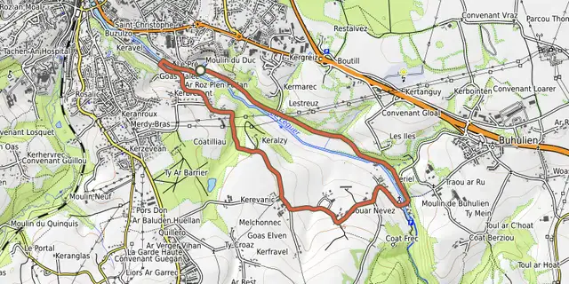 The Moulins et Manoirs au départ de Lannion track on the IGN map