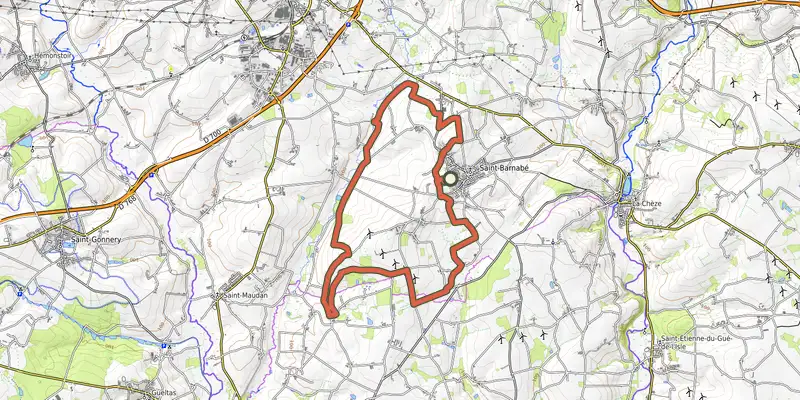 Carte du tracé de Circuit des éoliennes n°32 sur le Plan IGN, départ et points de passage numérotés