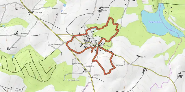 The Autour De Pen Reth track on the OpenTopoMap map
