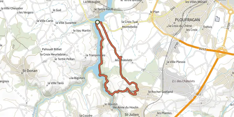 Map of the Circuit VTT 19 - Ploufragan (variante) track on the IGN map, with the start and numbered waypoints