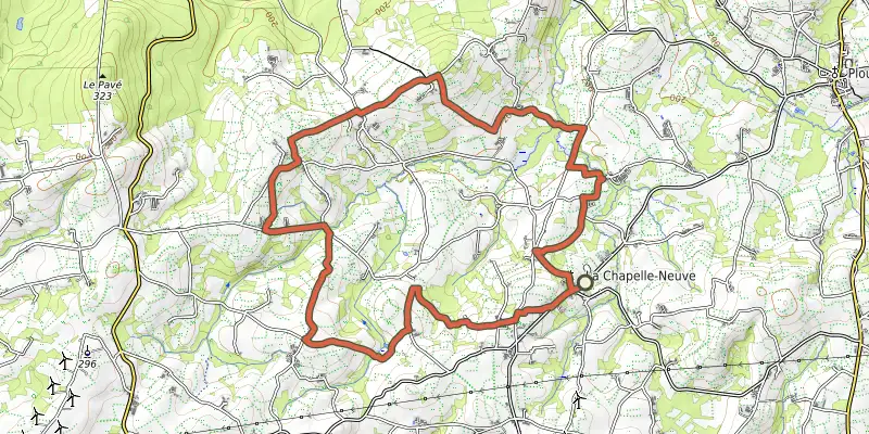 Map of the Circuit VTT 12 : Circuit de la Chapelle Neuve track on OpenTopoMap, with the start and numbered waypoints