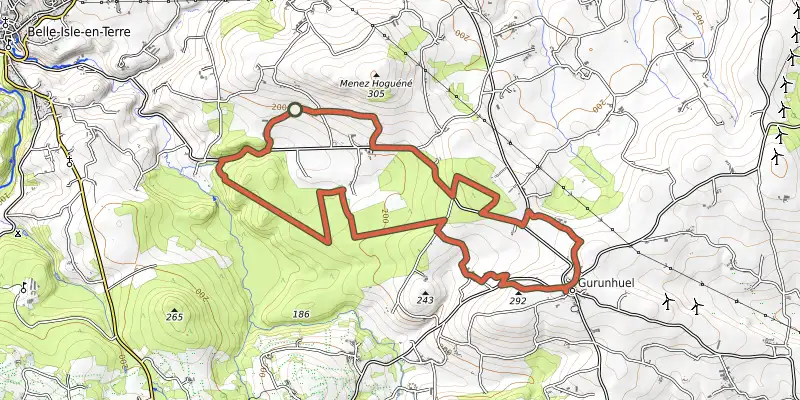 Map of the Circuit VTT 14 : Circuit du Roudour track on the IGN map, with the start and numbered waypoints
