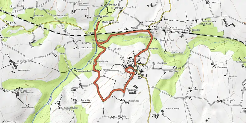 Carte du tracé de Circuit du Viaduc sur le Plan IGN, départ et points de passage numérotés