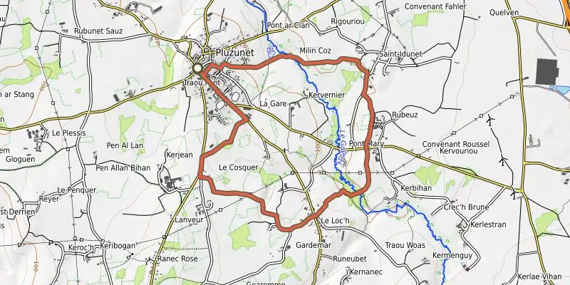 Carte du tracé de Circuit des deux chapelles sur OpenTopoMap, départ et points de passage numérotés