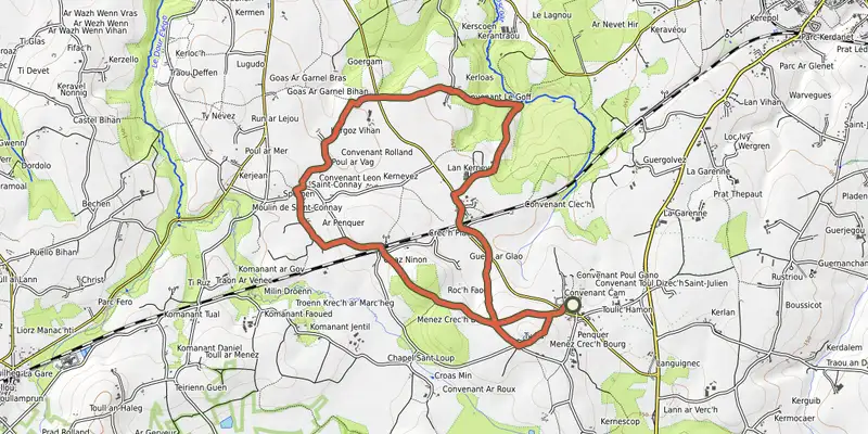 Map of the Circuit de Kerloas track on OpenTopoMap, with the start and numbered waypoints
