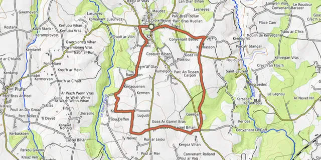 The Dour Elego Bihan track on the OpenTopoMap map