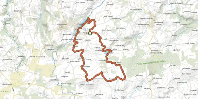 The Entre les deux étangs à Plougras track on the IGN map
