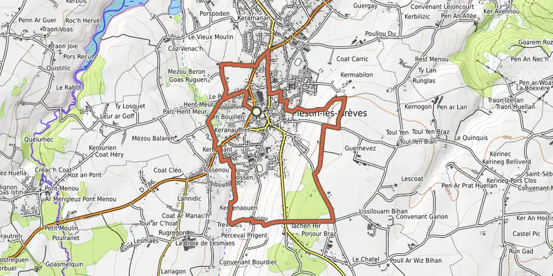 Map of the Boucle de Saint-Roch track on OpenTopoMap, with the start and numbered waypoints