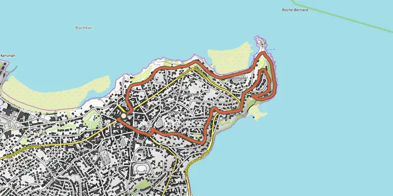 Map of the Pas à pas sur le circuit balnéaire de Trestrignel track on OpenTopoMap, with the start and numbered waypoints