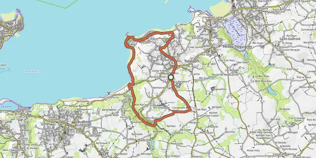 The Mer et vallées de Trélévern au Trévou (variante) track on the OpenTopoMap map