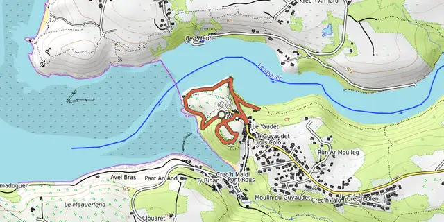 The Balade découverte du Yaudet track on the OpenTopoMap map