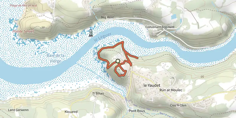 Map of the Balade découverte du Yaudet track on the IGN map, with the start and numbered waypoints