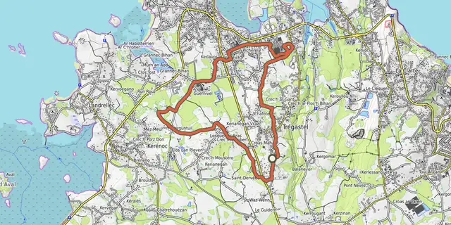 The VTT Circuit des Mégalithes track on the OpenTopoMap map