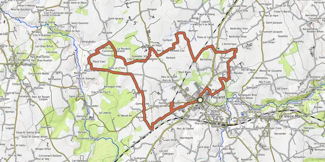 The VTT Balade autour de Plouaret track on the OpenTopoMap map