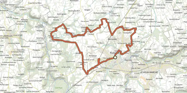 The VTT Balade autour de Plouaret track on the IGN map
