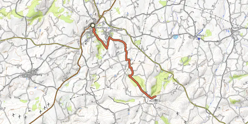 Carte du tracé de A l'ascension du Mont Bel Air sur OpenTopoMap, départ et points de passage numérotés