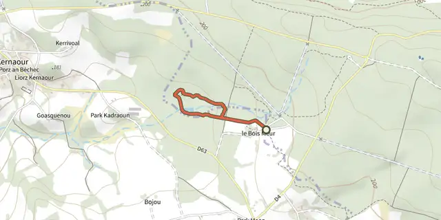 Tracé de Circuit des étangs en forêt d'Avaugour sur le Plan IGN