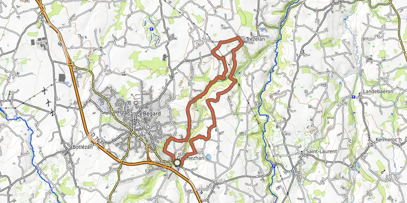 Carte du tracé de Vallée du Donant sur OpenTopoMap, départ et points de passage numérotés